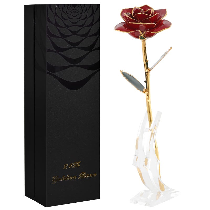 SW Anniversary Birthday Gifts for Women Forever Gold Dipped Rose Christmas Women Gifts 24k Gold Plated Eternal Flower Love Romantic Rose Gifts Box for Anniversary Valentines Day,Mothers Day,Birthday(red) - Image 1